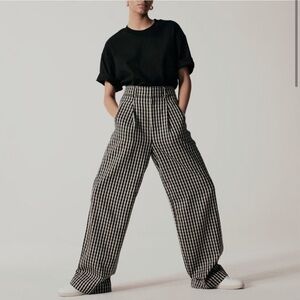 Everlane Way High Drape Pant Womens 10S Black Gingham Pleated Wide Leg Checkered